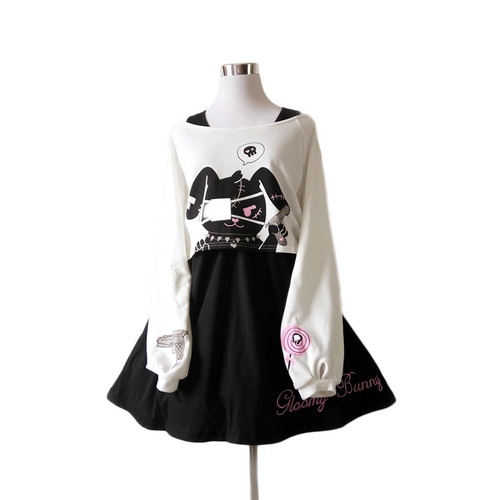 Comic Rabbit Print Two Piece Dress Set