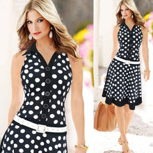 Big Size Summer Dress Women Fashion Polka Dot Sleeveless V-neck Print Dress Ladies Black White Dresses Feminine Plus Size
