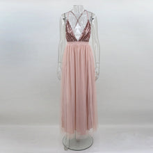 Deep V Neck Backless Long Spaghetti Strap Dress