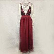 Deep V Neck Backless Long Spaghetti Strap Dress