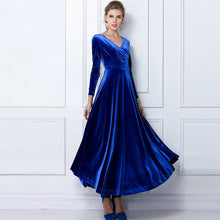 Deep V Neck High Waist Long Sleeve Velvet Dress