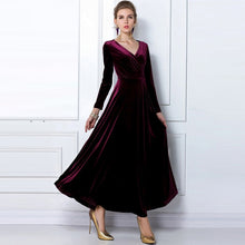 Deep V Neck High Waist Long Sleeve Velvet Dress