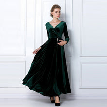 Deep V Neck High Waist Long Sleeve Velvet Dress