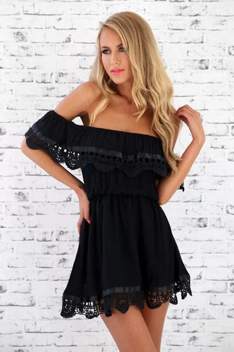 Sexy Slash Neck Vintage Sweet Lace Dress