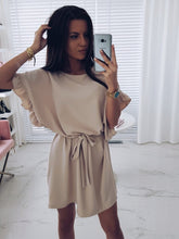 Batwing Ruffle Belt Sleeve Mini Dress