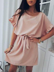 Batwing Ruffle Belt Sleeve Mini Dress