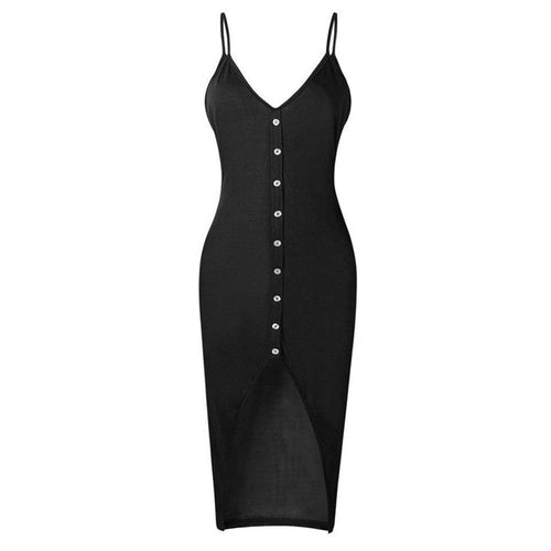 Sleeveless Front Button High Waist Ankle Length Dress