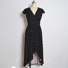 Polka Dot V Neck Pront Split Long Dress