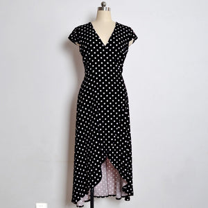 Polka Dot V Neck Pront Split Long Dress