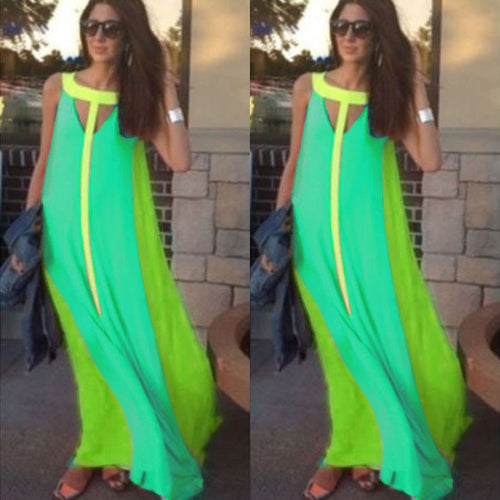 Sleeveless Strip Stitching Maxi Dress