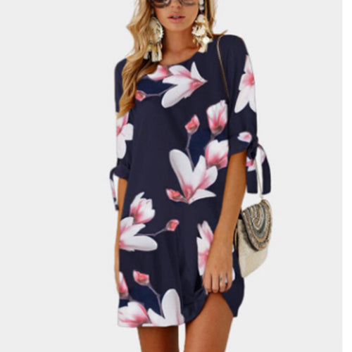 Floral Print Half Sleeve Straight Dress