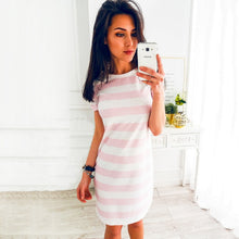 O Neck Short Sleeve Striped Mini Dress