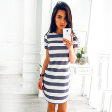 O Neck Short Sleeve Striped Mini Dress