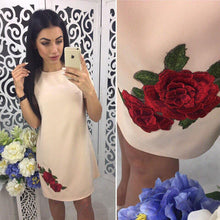 Rose Print Straight Dress Casual Short Sleeve Dress
