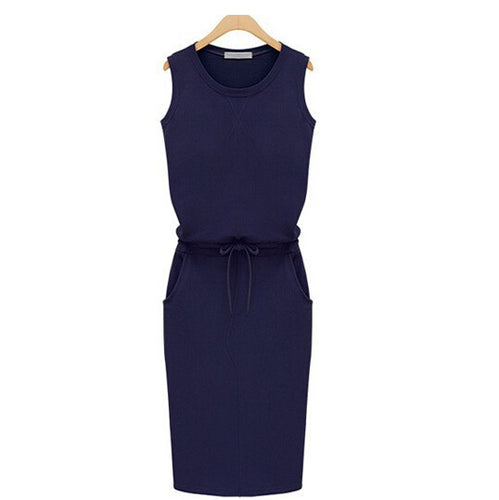 Casual Sleeveless O Neck Cotton Dress