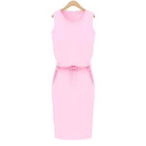 Casual Sleeveless O Neck Cotton Dress