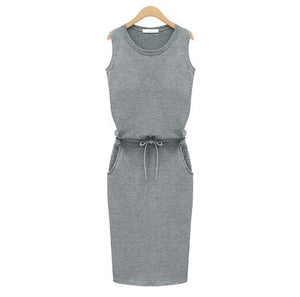 Casual Sleeveless O Neck Cotton Dress