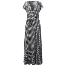 Polka Dot Deep V Neck Short Sleeve Split Long Dress