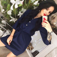 Half Sleeve Front Button Mini Dress With Belt