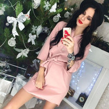 Half Sleeve Front Button Mini Dress With Belt