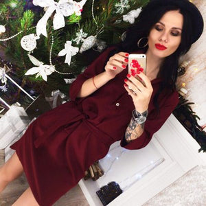Half Sleeve Front Button Mini Dress With Belt