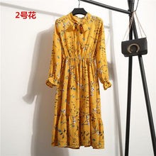 Beautiful Fashion Spring Summer New Women Long Sleeved Dress Retro Collar Casual Slim Dresses Floral Printing Chiffon