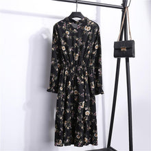 Beautiful Fashion Spring Summer New Women Long Sleeved Dress Retro Collar Casual Slim Dresses Floral Printing Chiffon