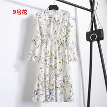 Beautiful Fashion Spring Summer New Women Long Sleeved Dress Retro Collar Casual Slim Dresses Floral Printing Chiffon