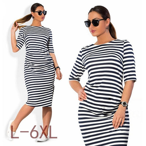 Black White Striped Straight Dress