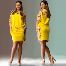 Floral Print Haft Sleeve Big Size Straight Dress