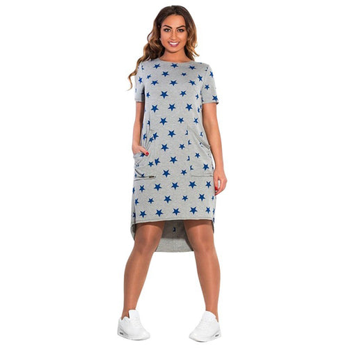 Star Print Short Sleeve Large Size Straight Dress
