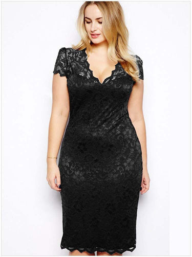 Short Sleeve Midi Lace Dress