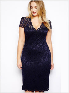 Short Sleeve Midi Lace Dress