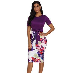 Floral Print Short Sleeve Pencil Midi Dress