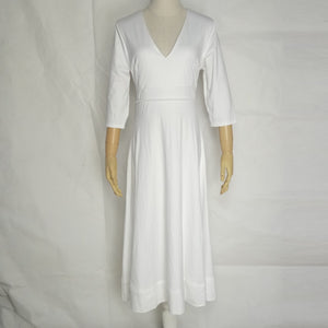 Deep V Neck Half Sleeve Midi Ball Gown Dress