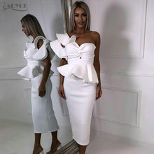One Shoulder Ruffles Strapless Midi Bodycon Dress