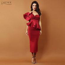 One Shoulder Ruffles Strapless Midi Bodycon Dress