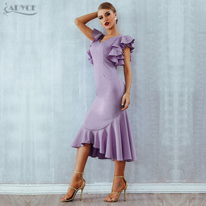 Ruffle Sleeveless Backless Bodycon Midi Dresses