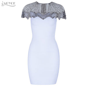Beads Short Sleeve Bodycon Mini Dress