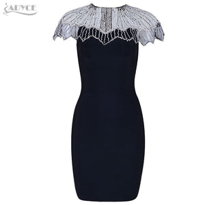 Beads Short Sleeve Bodycon Mini Dress