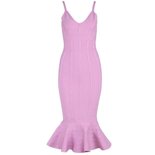Deep V Neck Spaghetti Strap Bodycon Midi Dress