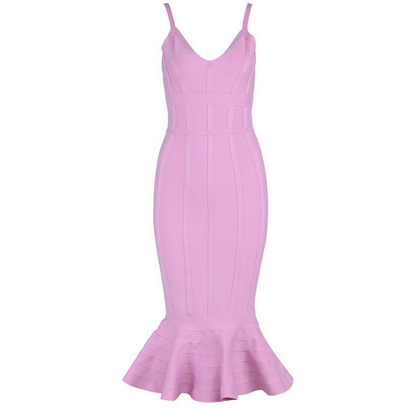 Deep V Neck Spaghetti Strap Bodycon Midi Dress