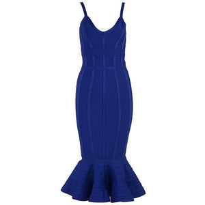 Deep V Neck Spaghetti Strap Bodycon Midi Dress