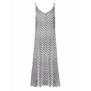 Deep V Neck Sleeveless Polka Dot Long Dress