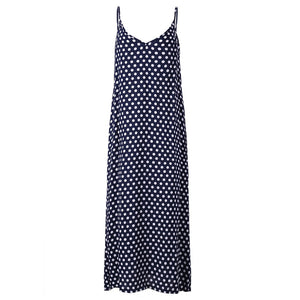 Deep V Neck Sleeveless Polka Dot Long Dress