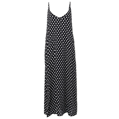 Deep V Neck Sleeveless Polka Dot Long Dress