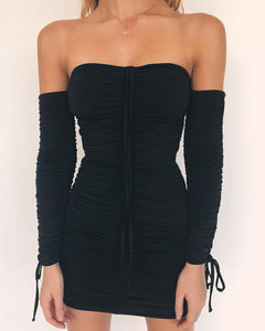 Sexy Off Shoulder Mini Dress With A Long Sleeves
