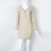 Long Sleeve V Neck Knitted Mini Dress