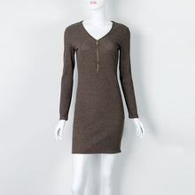 Long Sleeve V Neck Knitted Mini Dress