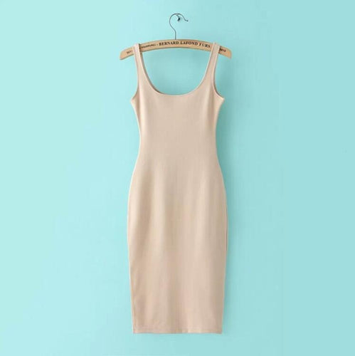 Sleeveless Back Split Stretch Bodycon Midi Dress